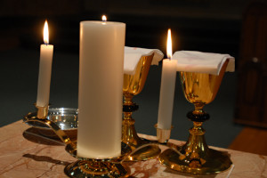 Wedding candles at Saint Augustine Church Milwaukee