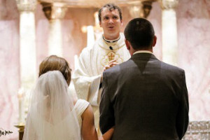 Wedding couple at Saint Augustine Catholic Church in Bay View